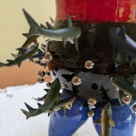 Crazy, Bold, Objet d'Art Ceramic Art Pottery Sculpture, Planter with Fish - Picture 9 of 15